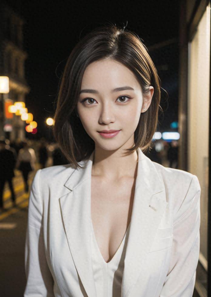 杏彩体育,高清美女壁纸短发白西装女神夜景街拍
